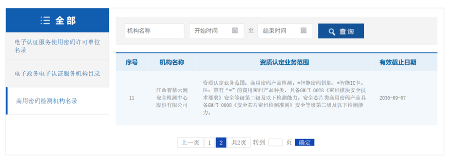 江西智慧云测安全检测中心股份有限公司入选商用密码检测机构名录